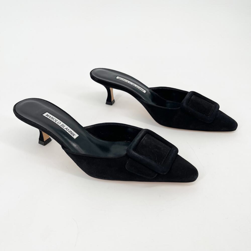 Manolo Blahnik Black Mules with Buckle.  Like new.